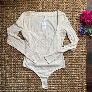 Free People Size Large Ribbed Thong Bodysuit